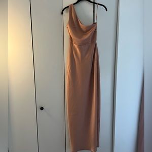 BHLDN Dylan one shoulder satin side slit gown